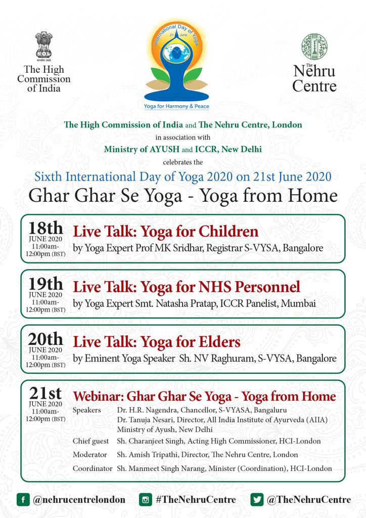 Ghar Ghar se Yoga - Yoga from Home - Nehru Centre London